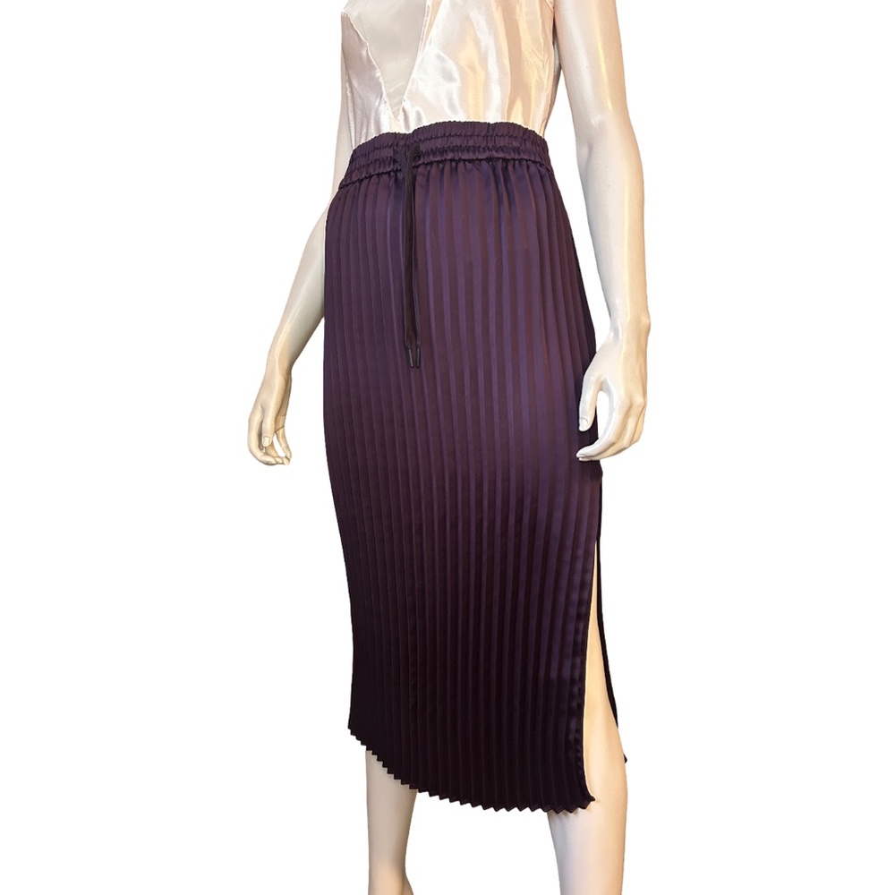DKNY Knife Pleated Pencil Skirt High Leg Slit Burgundy Elastic Waist - Picture 10 of 14